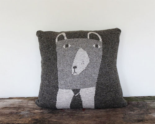 Bear knitted pillow by Colette Bream  Knitted pillows etcetera by Colette Bream