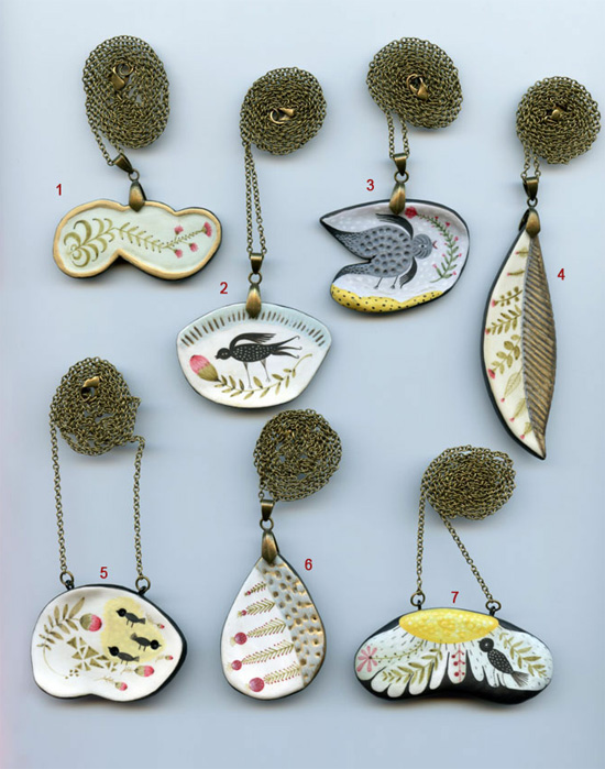 Paperclay necklaces by Elsa Mora collection 1  Paper clay pendants by Elsa Mora