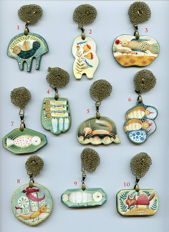 Paperclay necklaces by Elsa Mora collection 2  Paper clay pendants by Elsa Mora