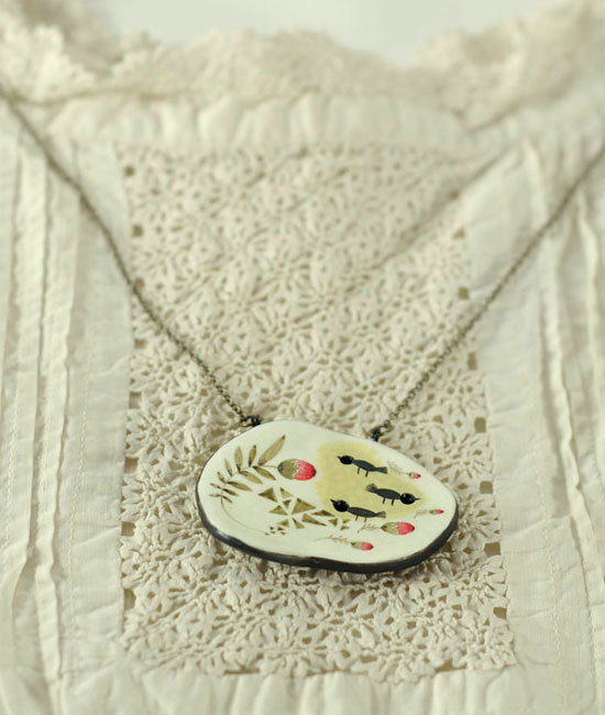 Paperclay necklaces 1 by Elsa Mora  Paper clay pendants by Elsa Mora
