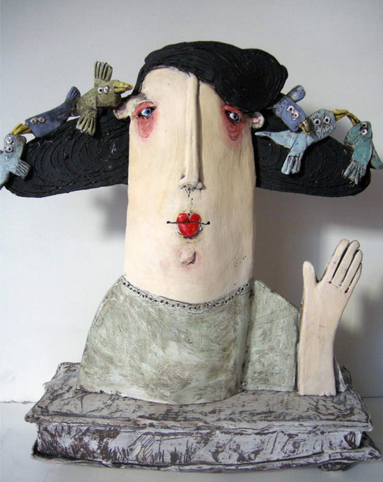 Sarah Saunders Woman ceramic sculpture  Ceramic heads by Sarah Saunders