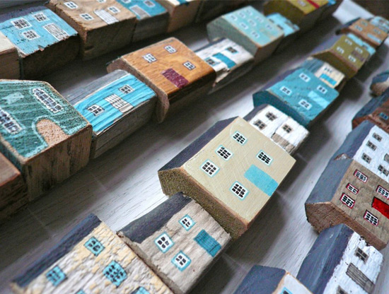 Wooden painted houses by Val riane Leblond  Painted wood with a hint of naif – Valériane Leblond